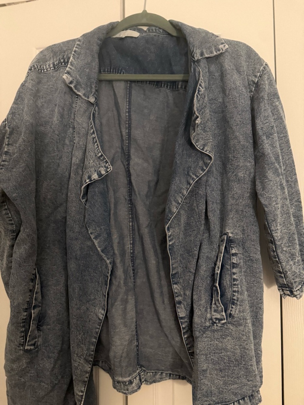 Denim Washed Blue Open-Front Jacket